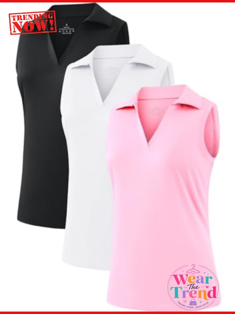 Womens Sleeveless Golf Polo Shirt V Neck Athletic Tennis Tank Top 3 Pack